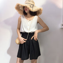 Load image into Gallery viewer, Spring/summer 2019 new cotton and linen vest stitching strap lace conjoined shorts women's casual set two-piece 3385
