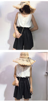 Load image into Gallery viewer, Spring/summer 2019 new cotton and linen vest stitching strap lace conjoined shorts women's casual set two-piece 3385
