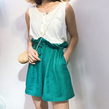 Load image into Gallery viewer, Spring/summer 2019 new cotton and linen vest stitching strap lace conjoined shorts women's casual set two-piece 3385