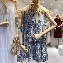 Load image into Gallery viewer, 2019 new Korean dress round neck retro personality printing loose sleeveless ruffled doll skirt 3518