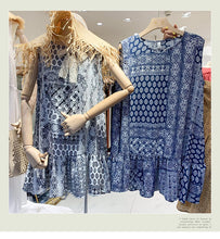 Load image into Gallery viewer, 2019 new Korean dress round neck retro personality printing loose sleeveless ruffled doll skirt 3518