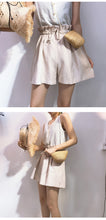 Load image into Gallery viewer, Spring/summer 2019 new cotton and linen vest stitching strap lace conjoined shorts women's casual set two-piece 3385