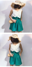 Load image into Gallery viewer, Spring/summer 2019 new cotton and linen vest stitching strap lace conjoined shorts women's casual set two-piece 3385