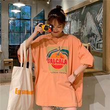 Load image into Gallery viewer, Korean version of loose fruit letters printed round neck long short sleeve T-shirt 8615