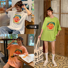 Load image into Gallery viewer, Korean version of loose fruit letters printed round neck long short sleeve T-shirt 8615