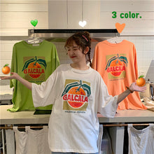 Load image into Gallery viewer, Korean version of loose fruit letters printed round neck long short sleeve T-shirt 8615