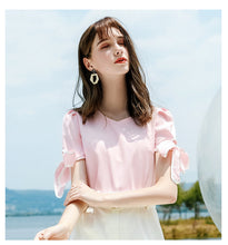 Load image into Gallery viewer, 2019 Summer new boutique women's round collar pullover pure color shirt sweet hundred snow sweater 56709