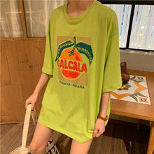 Load image into Gallery viewer, Korean version of loose fruit letters printed round neck long short sleeve T-shirt 8615