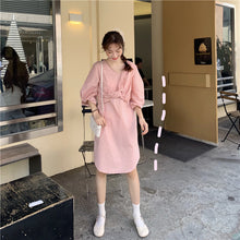 Load image into Gallery viewer, 2019 new women's dress female summer Korean temperament loose slim lantern sleeve retro skirt