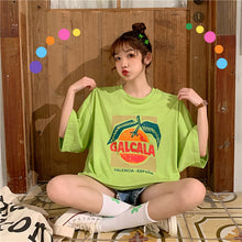 Load image into Gallery viewer, Korean version of loose fruit letters printed round neck long short sleeve T-shirt 8615