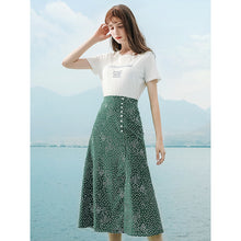 Load image into Gallery viewer, Summer 2019 new high-quality women's shuttle weaving stitching wave point 100-tie A-shaped skirt temperament famous half-length skirt 25063