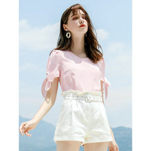 Load image into Gallery viewer, 2019 Summer new boutique women's round collar pullover pure color shirt sweet hundred snow sweater 56709