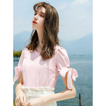 Load image into Gallery viewer, 2019 Summer new boutique women's round collar pullover pure color shirt sweet hundred snow sweater 56709