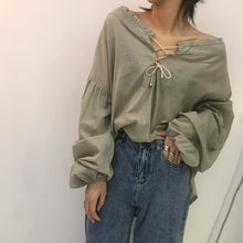 Load image into Gallery viewer, Summer 2019 sweet temperament Korean pullover V-neck loose blouse factory wholesale 3607