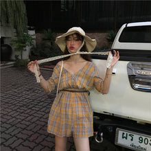 Load image into Gallery viewer, New Women's Chequered Casual Dresses Shorts V-neck Pants for Belt 8839