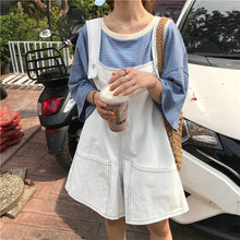 Load image into Gallery viewer, 2019 new ladies striped T-shirt+black strap wide leg shorts two-piece 8850