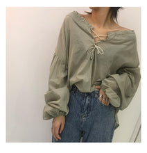 Load image into Gallery viewer, Summer 2019 sweet temperament Korean pullover V-neck loose blouse factory wholesale 3607