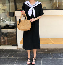Load image into Gallery viewer, 2019 Korean version of new women's loose navy tie long T-shirt dress