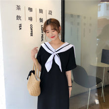 Load image into Gallery viewer, 2019 Korean version of new women's loose navy tie long T-shirt dress