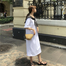 Load image into Gallery viewer, 2019 Korean version of new women's loose navy tie long T-shirt dress