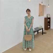Load image into Gallery viewer, Summer 2019 New Ladies'Lotus Leaf Edge V-collar Sleeveless Chequered Dress 8893