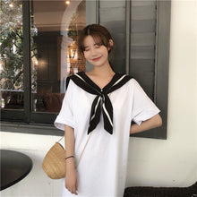 Load image into Gallery viewer, 2019 Korean version of new women's loose navy tie long T-shirt dress