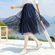 Load image into Gallery viewer, 2009 Summer New Brand Women's Wear Elastic Ribbon Stitching Baitao Lady Chic Mesh Pleated Half-length Skirt 25062