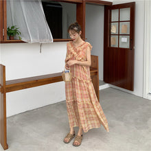 Load image into Gallery viewer, Summer 2019 New Ladies'Lotus Leaf Edge V-collar Sleeveless Chequered Dress 8893