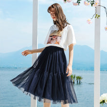 Load image into Gallery viewer, 2009 Summer New Brand Women's Wear Elastic Ribbon Stitching Baitao Lady Chic Mesh Pleated Half-length Skirt 25062