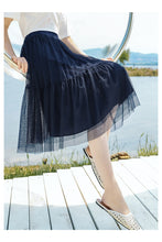 Load image into Gallery viewer, 2009 Summer New Brand Women's Wear Elastic Ribbon Stitching Baitao Lady Chic Mesh Pleated Half-length Skirt 25062