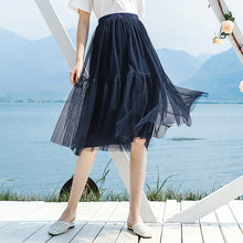 Load image into Gallery viewer, 2009 Summer New Brand Women's Wear Elastic Ribbon Stitching Baitao Lady Chic Mesh Pleated Half-length Skirt 25062