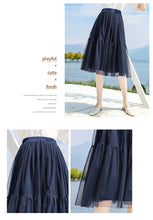 Load image into Gallery viewer, 2009 Summer New Brand Women's Wear Elastic Ribbon Stitching Baitao Lady Chic Mesh Pleated Half-length Skirt 25062