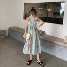Load image into Gallery viewer, 2019 new mesh dress women sleeveless temperament small fresh drawstring strap vest dress 9809