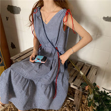 Load image into Gallery viewer, 2019 new mesh dress women sleeveless temperament small fresh drawstring strap vest dress 9809