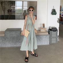 Load image into Gallery viewer, 2019 new mesh dress women sleeveless temperament small fresh drawstring strap vest dress 9809