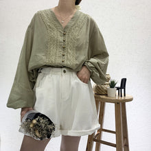 Load image into Gallery viewer, 2019 summer temperament regular cardigan long sleeve V-neck loose blouse wholesale 3633