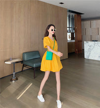 Load image into Gallery viewer, 2019 new Korean version of solid color bubble sleeve wrinkle irregular dress fashion design slim skirt 9935