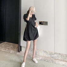 Load image into Gallery viewer, 2019 new Korean version of solid color bubble sleeve wrinkle irregular dress fashion design slim skirt 9935