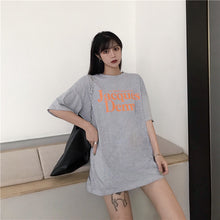 Load image into Gallery viewer, 2019 New Korean version of carefully machine leisure set loose large version of T-shirt letters printed dress 8038
