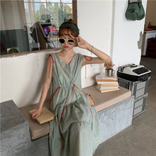 Load image into Gallery viewer, 2019 new mesh dress women sleeveless temperament small fresh drawstring strap vest dress 9809