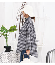 Load image into Gallery viewer, Plaid shirt Rabbit ear bow leisure women's shirt 2212