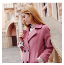 Load image into Gallery viewer, 2018 New Brand Women's Apparel Pure Collar Double-row Button Wool Overcoat 97031