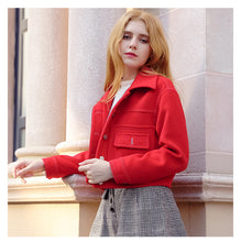 Load image into Gallery viewer, 2018 Winter New Korean Edition Women's Pure Color Turnback Coat Single Clock Short Hair Coat 97036
