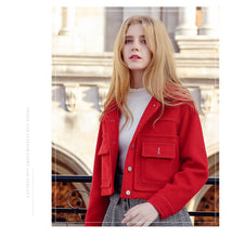 Load image into Gallery viewer, 2018 Winter New Korean Edition Women's Pure Color Turnback Coat Single Clock Short Hair Coat 97036