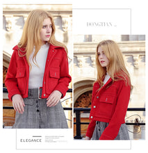 Load image into Gallery viewer, 2018 Winter New Korean Edition Women's Pure Color Turnback Coat Single Clock Short Hair Coat 97036