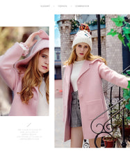 Load image into Gallery viewer, 2018 New Brand Women's Rabbit Ear Hoodie Coat Single-row Button Wool Coat 97066