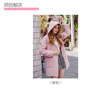 Load image into Gallery viewer, 2018 New Brand Women's Rabbit Ear Hoodie Coat Single-row Button Wool Coat 97066