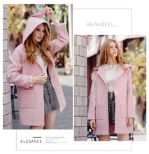 Load image into Gallery viewer, 2018 New Brand Women's Rabbit Ear Hoodie Coat Single-row Button Wool Coat 97066