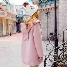 Load image into Gallery viewer, 2018 New Brand Women's Rabbit Ear Hoodie Coat Single-row Button Wool Coat 97066