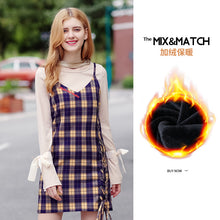 Load image into Gallery viewer, 2018 new brand ladies'Plaid suspender skirt zipper spliced dress 69051